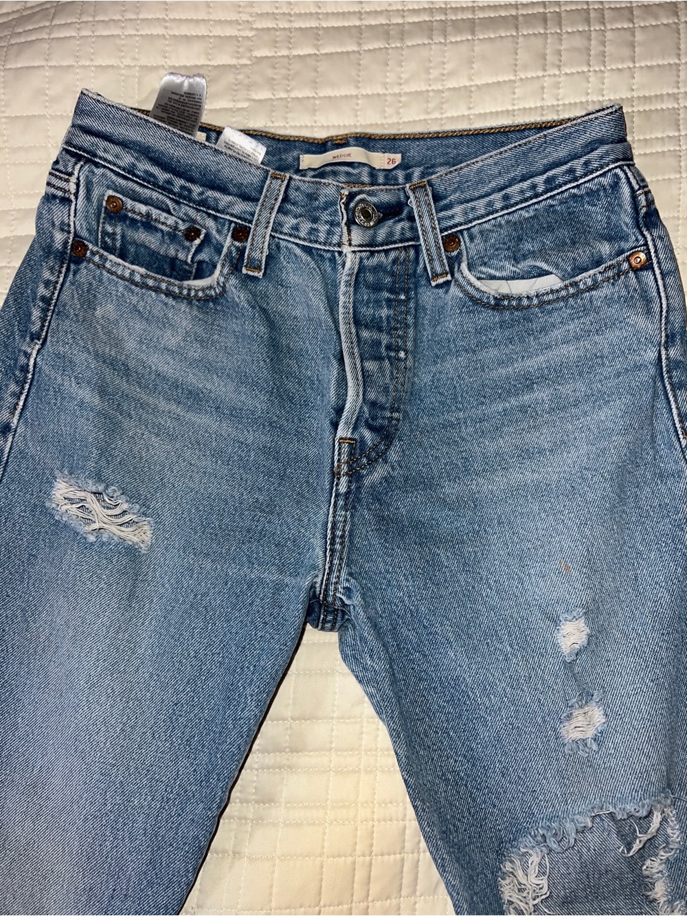 Levi's Light Blue Straight Leg Distressed Jeans
